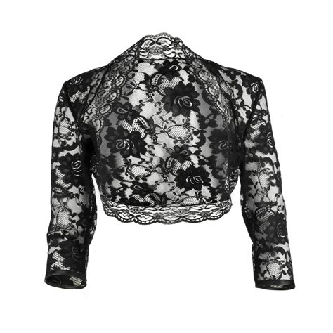 Ladies Black Lace 34 Sleeve Bolero Shrug Jacket Sizes 6 30 Etsy