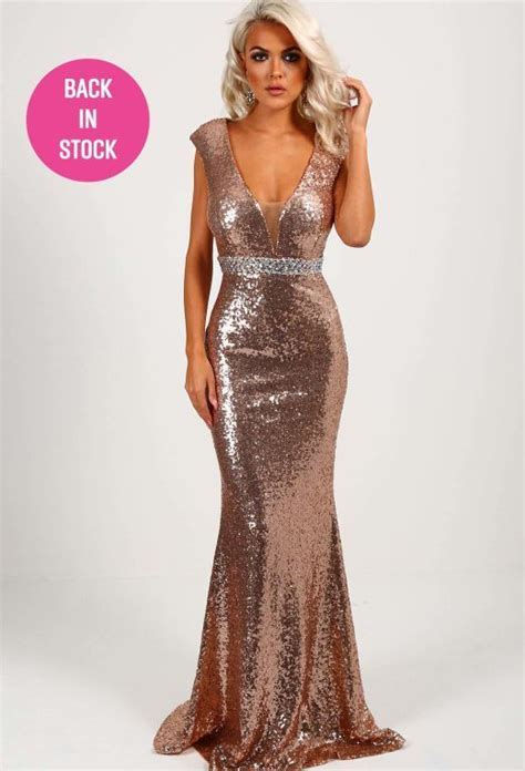 Pink Boutique Limited Edition Spell Bound Rose Gold Sequin Maxi Dress
