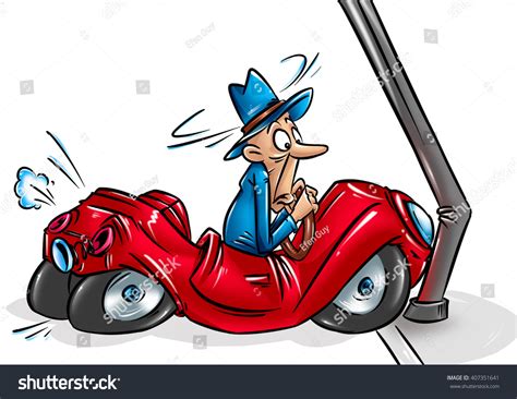 Red Car Accident Crash Cartoon Illustration ภาพประกอบสต็อก 407351641