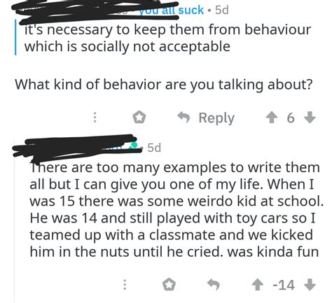 Same user thinks it's socially acceptable to assault someone for playing with toy cars but 