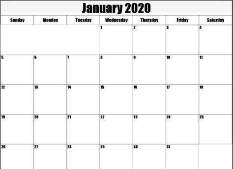 Free Blank January 2020 Calendar Printable Pdf Word Excel