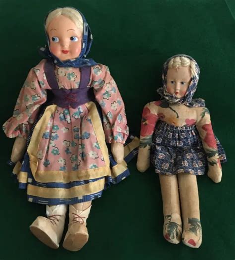 2 Vintage 1950s Polish Poland Sawdust Cloth Doll Plastic Painted Face 16 99 Picclick