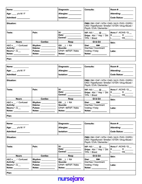 Printable Nursing Brain Sheet