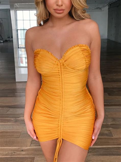 Wholesale Sexy Ruched Drawstring Strapless Mini Dress Ucm050753yl