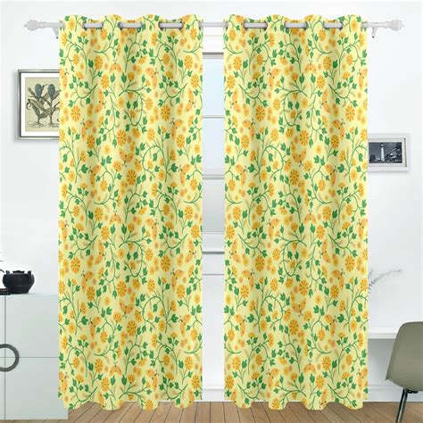 Popcreation Yellow Floral Pattern Window Curtain Blackout Curtains