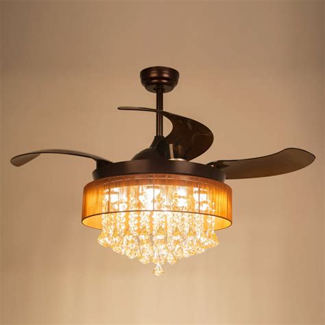 42 Inch Modern Led Crystal Chandelier Bronze Ceiling Fan With Lights