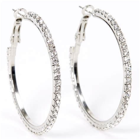 Silver 40mm Glitter Hoop Earrings Claires Us