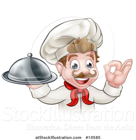 Vector Illustration Of A Cartoon Happy Young White Male Chef Holding A