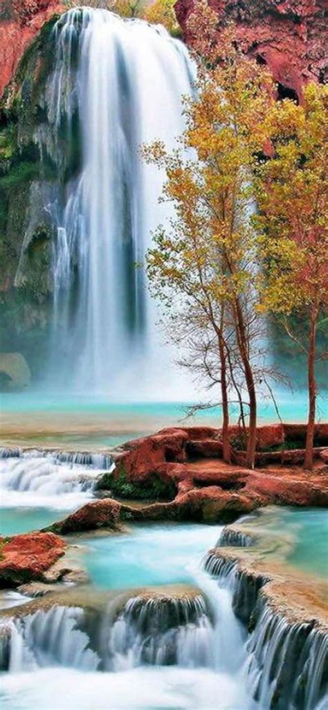 Autumn Waterfall Landscape Iphone Wallpapers Free Download