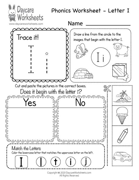 Free Printable Letter I Beginning Sounds Phonics Worksheet For Preschool