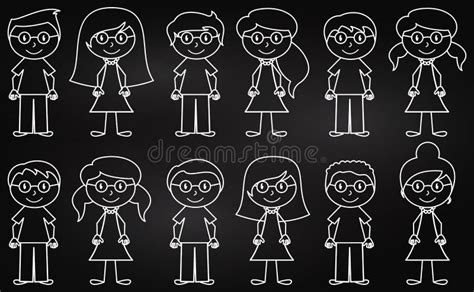 Set Of Cute And Diverse Chalkboard Stick People In Vector Format Stock