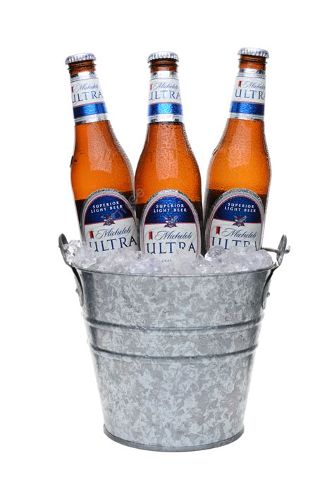 Michelob Ultra Bottles In An Ice Bucket Alcohol Beer Droplets
