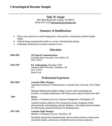 10 Chronological Resume Templates Samples Examples And Format Sample