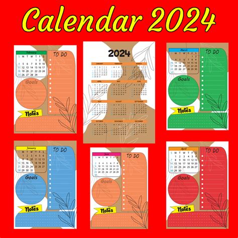 Printable Colorful Calendar 12 Months 2024