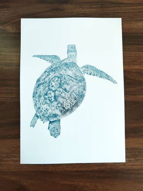 Turtle Foil Print Sea Turtle Print Foil Print Dotwork Etsy