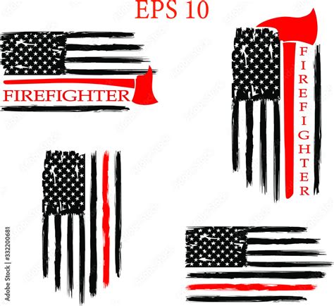 Distressed Firefighter Flag Eps 10 Fire Department Usa Flag Set