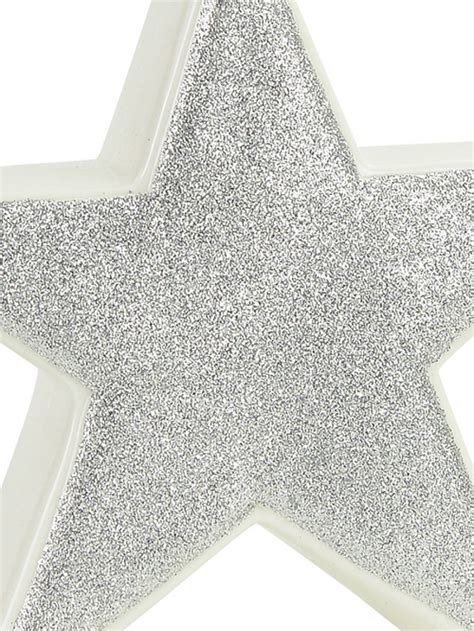 White With Silver Glitter Free Standing Star Ceramic Christmas Ornament