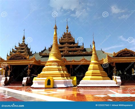 The Golden Pagoda At Wat Mon Phra Yuen Temple In Myawaddy Myanmar