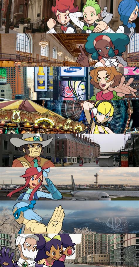 Pixxipthe Unova Gym Leaders In Front Of The Actual New York Locations That Their Cities Were Based