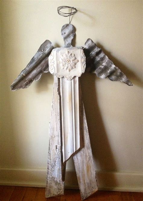 Handmade Angels From Old Tin And Wood Limited Qty 53 Plus Shipping