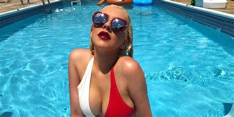 Christina Aguilera Sports Sexy One Piece Swimsuit On July Fourth