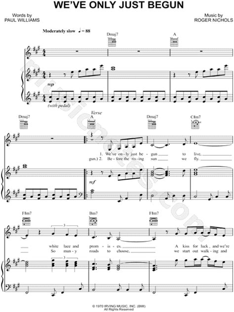 The Carpenters Weve Only Just Begun Sheet Music In A Major