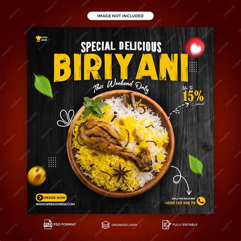 Premium Psd Chicken Biryani Food Banner And Restaurant Social Media