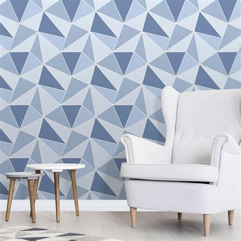 Fine Decor Apex Geometric Metallic Blue Wallpaper Abstract Triangle