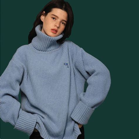 Oversized Winter Turtleneck Sweater Pullover Sweaters Women And Men Fashion Dolphin Embroidery