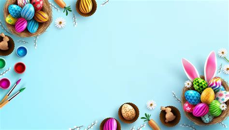 Easter Poster Background Template With Easter Eggs In The Nest And