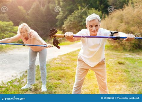 Positive Well Built People Leaning Forwards Stock Photo Image Of