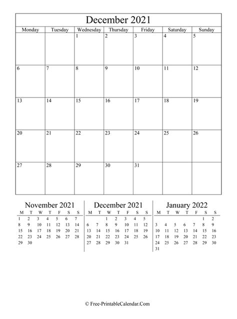 2021 Calendar December Portrait Layout