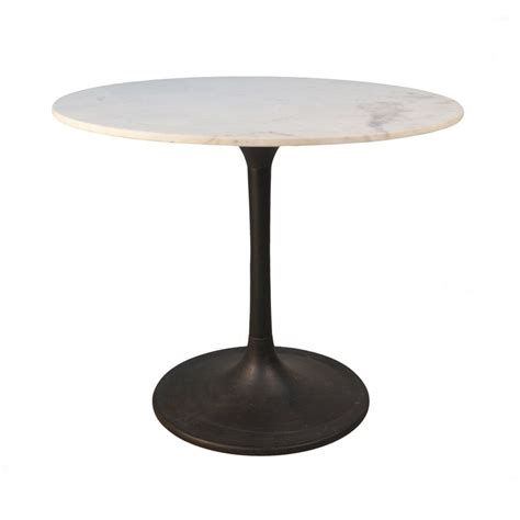 Enzo 36 Inch Round Marble Top Dining Table White Top With Black Base