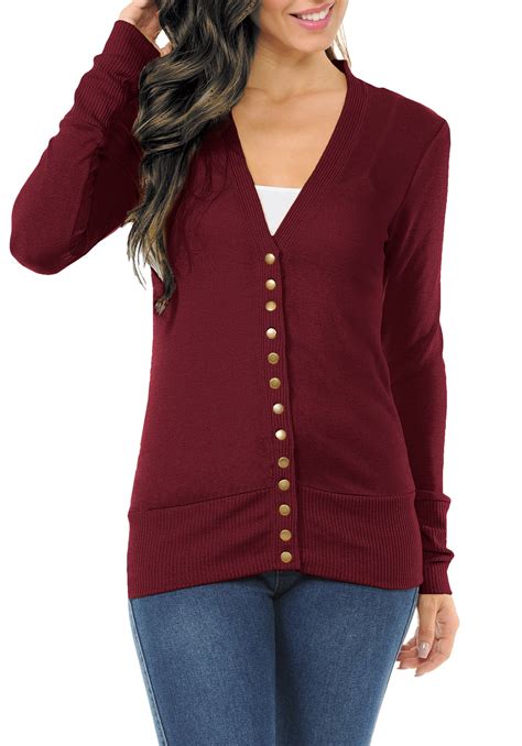 Clothingave Womens Long Sleeve Snap Button Sweater Cardigan W Ribbed Detail S~3x Female Plus
