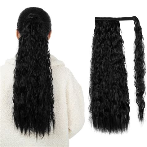 Kisayfuty Deep Long Curly Wavy Pony Tail Hair Pieces Synthetic Hair