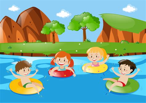 Children Swimming Cartoon