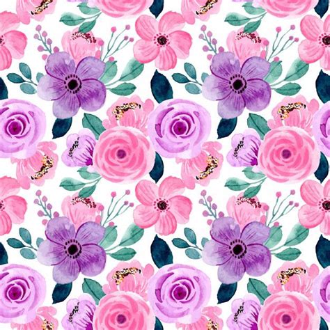Premium Vector Lovely Pink Purple Watercolor Floral Seamless Pattern