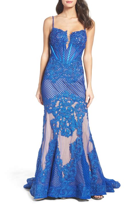 Mac duggal sleeveless princess seam trumpet gown. Lyst - Mac Duggal Illusion Mermaid Gown in Blue