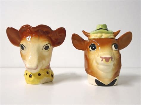 Elsie And Elmer Cows Vintage 1950s Sugar And Creamer Set With Sticker