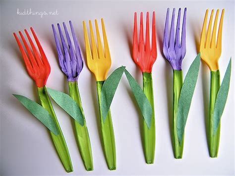 Mothers Day Bouquet Plastic Fork Tulips Craft Spring
