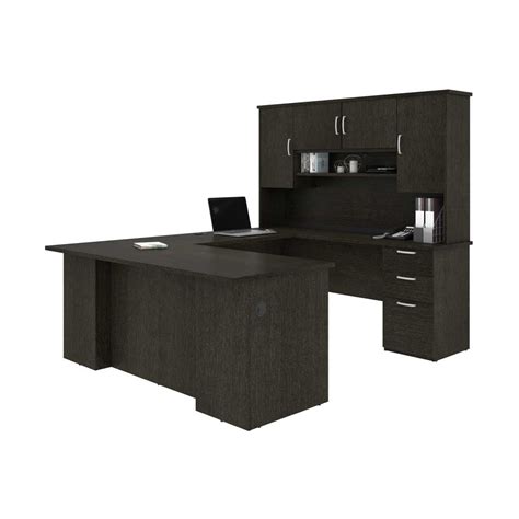 Bestar embassy collection u shaped desk features a durable 1 commercial grade work surface with a melamine finish that resists scratches, stains and burns and deluxe shock resistant pvc edge banding. Murzim U or L-Shaped Executive Desk with Hutch | Bestar