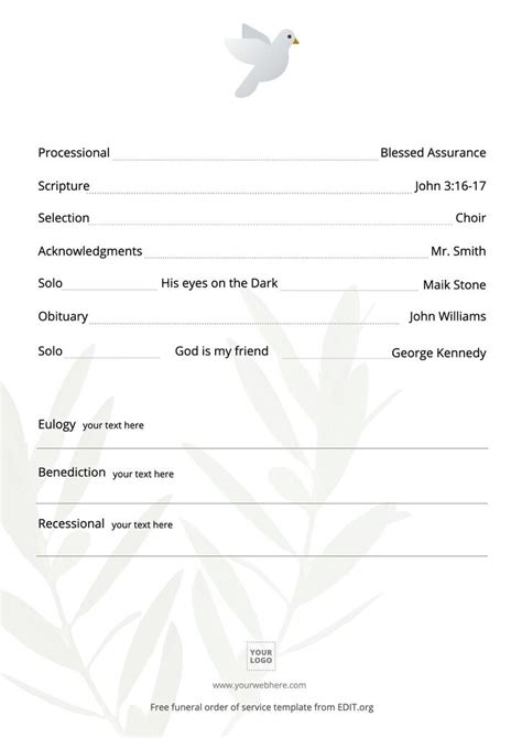 Customize A Free Funeral Program Template