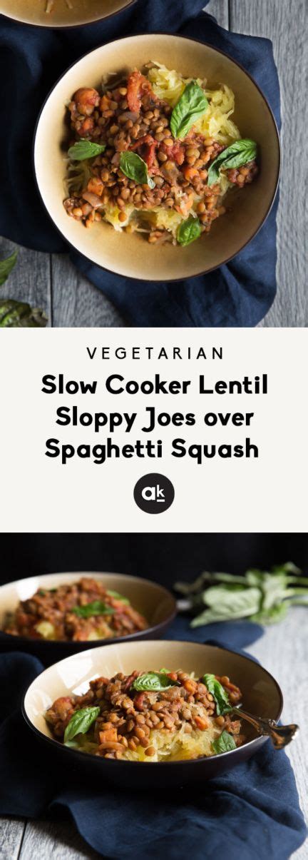 Vegetarian Slow Cooker Lentil Sloppy Joes Over Spaghetti Squash