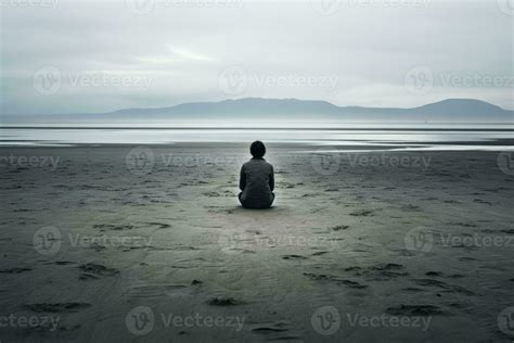 Distressed Individual Sitting Alone Displaying Sadness On An Eerily