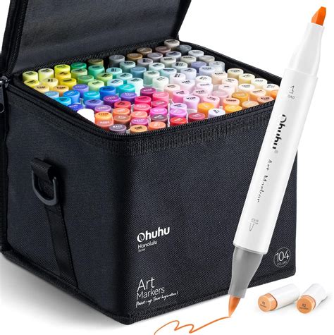 Ohuhu Colouring Pens 104 Colours Permanent Marker Pens Dual Tip Brush