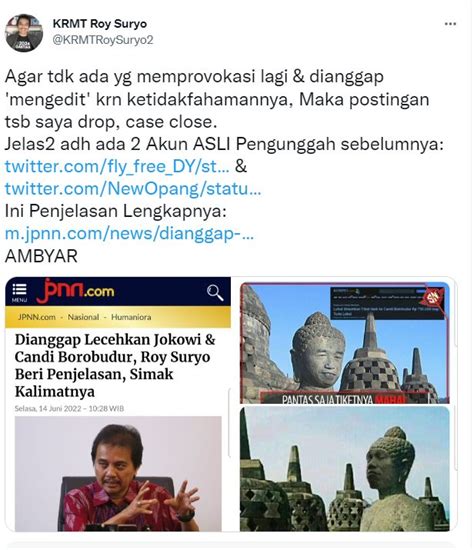 Tokoh Buddha Kritik Roy Suryo Soal Meme Stupa Mirip Jokowi Suara Batam