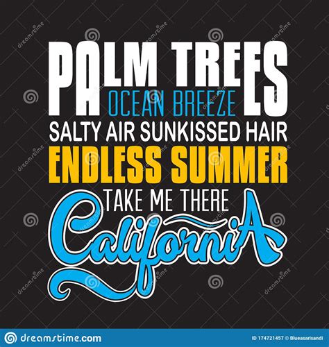 California Quotes And Slogan Good For Tee Palm Trees Ocean Breeze