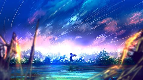 Download 2560x1440 Anime Girl Falling Stars Scenic Colorful Landscape Wallpapers For Imac 27