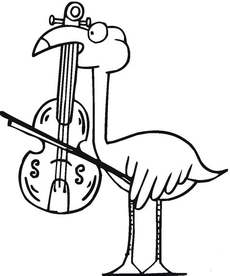 Flamingo Tocando El Viol N Para Colorear Imprimir E Dibujar Dibujos