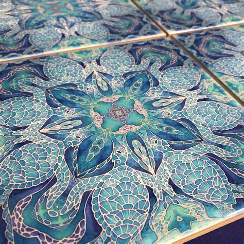 Blue Turtle Mandala Tiles Ceramic Hand Printed Tiles Meikie Designs